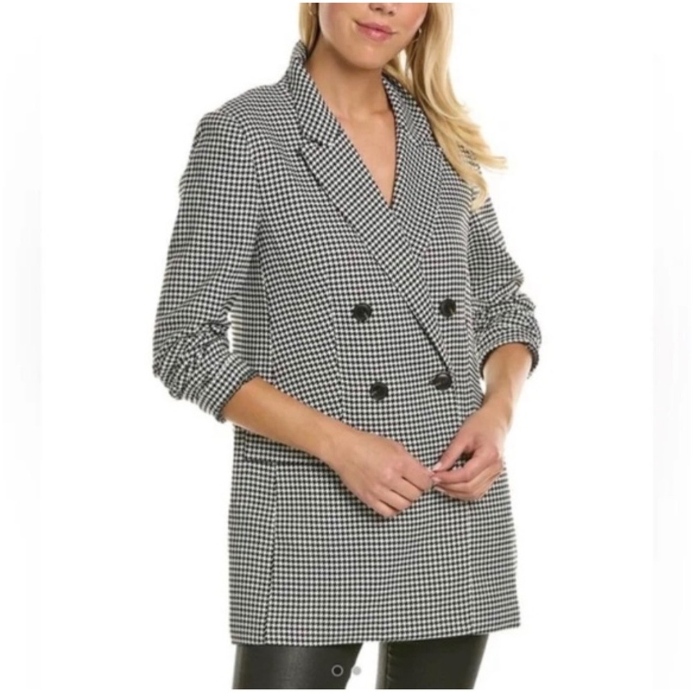 WAYF Houndstooth Double Breasted Blazer Black White‎ Women's Size S